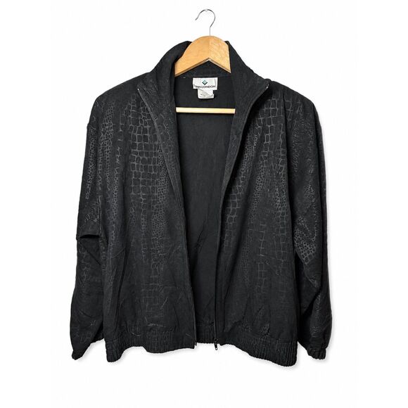 erin london Jackets & Blazers - Vintage 90s Erin London Black Tonal Reptile Print Zip Jacket Petite Medium Y2K